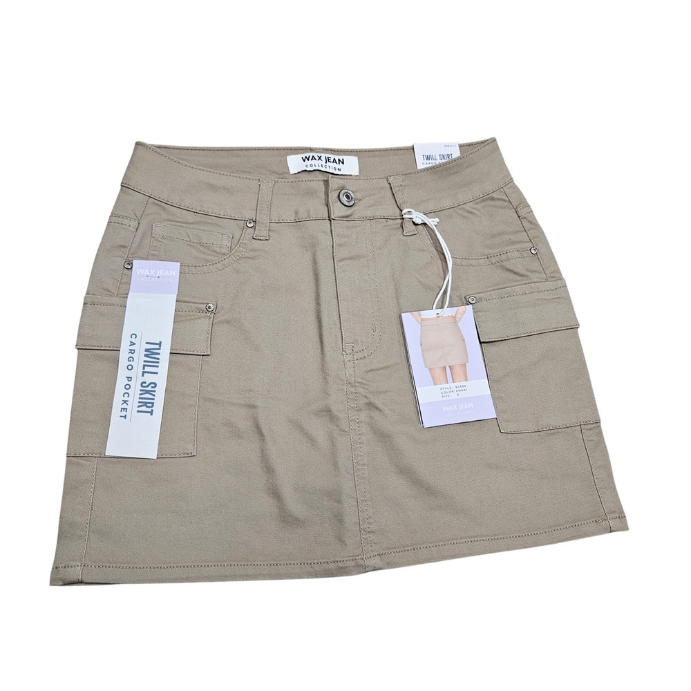 Wax Jean Twill Skirt Womens Small Khaki Cargo Pocket Mini Utility Gorpcore